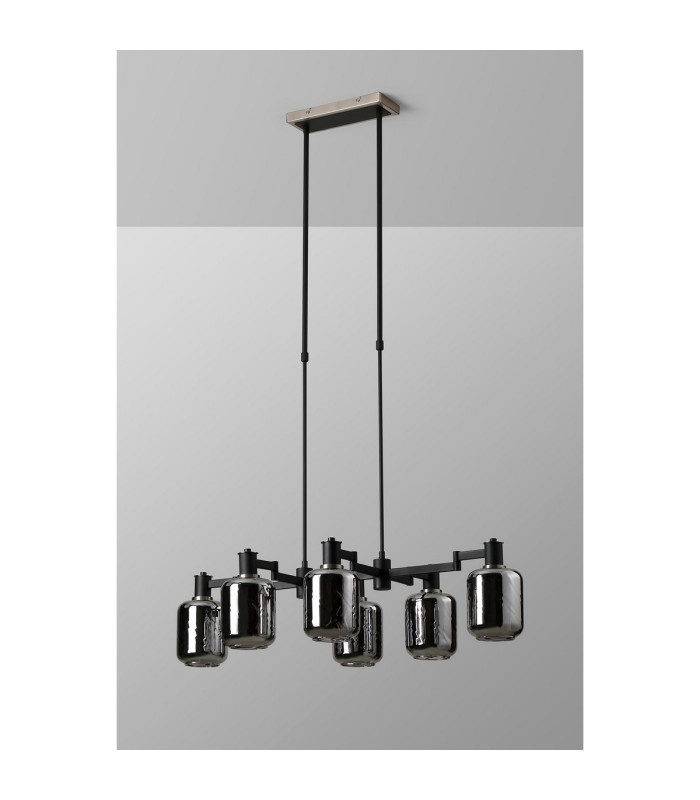 Worcester Swing Arm Telescopic Linear Pendant 6 Light E14 Satin Nickel/Satin Black/Smoke Twisted Cylinder Glass-9