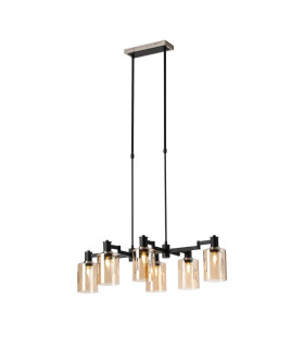 Worcester Swing Arm Telescopic Linear Pendant 6 Light E14 Satin Nickel/Satin Black/Amber Uniform Dimple Cylinder Glass-1