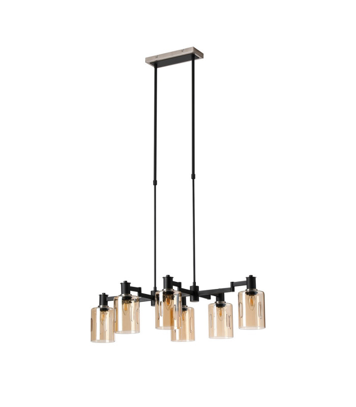 Worcester Swing Arm Telescopic Linear Pendant 6 Light E14 Satin Nickel/Satin Black/Amber Uniform Dimple Cylinder Glass-4