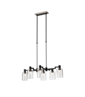 Worcester Swing Arm Telescopic Linear Pendant 6 Light E14 Satin Nickel/Satin Black/Clear Uniform Dimple Cylinder Glass-1