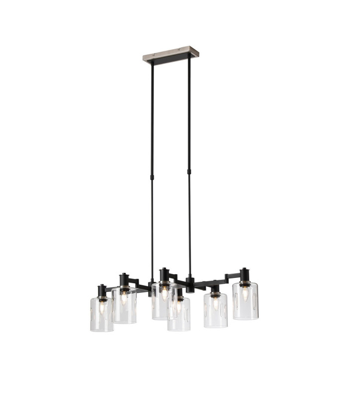 Worcester Swing Arm Telescopic Linear Pendant 6 Light E14 Satin Nickel/Satin Black/Clear Uniform Dimple Cylinder Glass-1