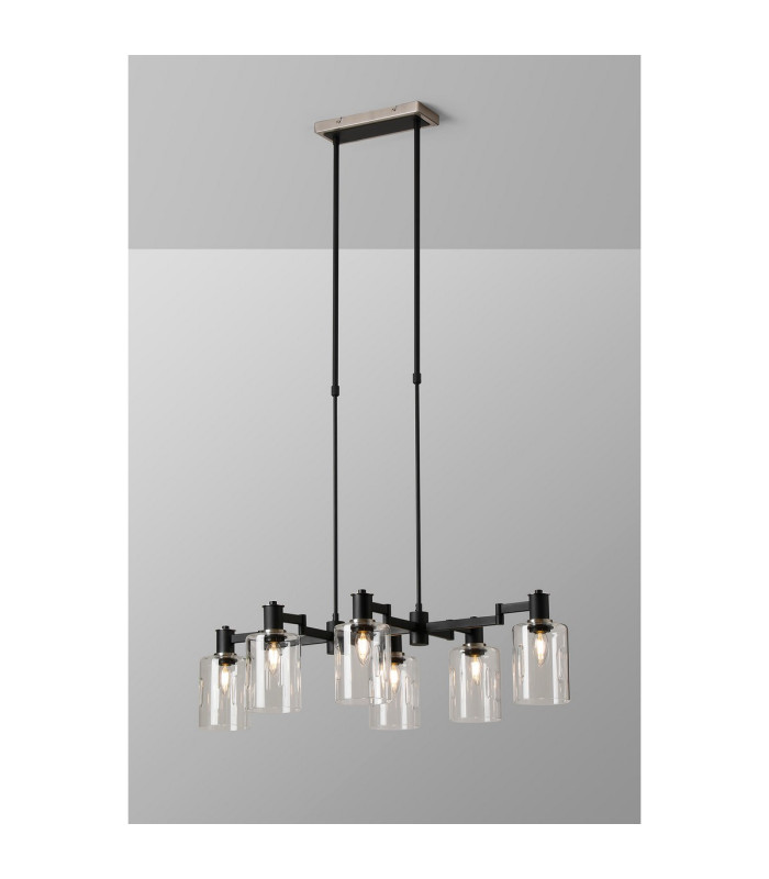 Worcester Swing Arm Telescopic Linear Pendant 6 Light E14 Satin Nickel/Satin Black/Clear Uniform Dimple Cylinder Glass-3