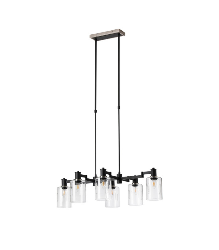Worcester Swing Arm Telescopic Linear Pendant 6 Light E14 Satin Nickel/Satin Black/Clear Uniform Dimple Cylinder Glass-4