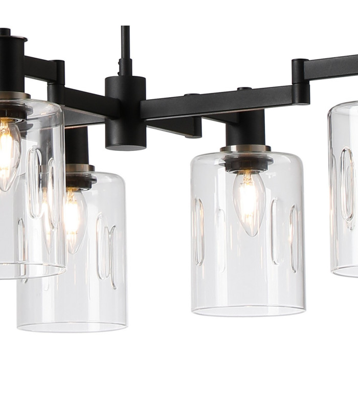 Worcester Swing Arm Telescopic Linear Pendant 6 Light E14 Satin Nickel/Satin Black/Clear Uniform Dimple Cylinder Glass-7
