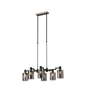 Worcester Swing Arm Telescopic Linear Pendant 6 Light E14 Satin Nickel/Satin Black/Smoke Uniform Dimple Cylinder Glass-1