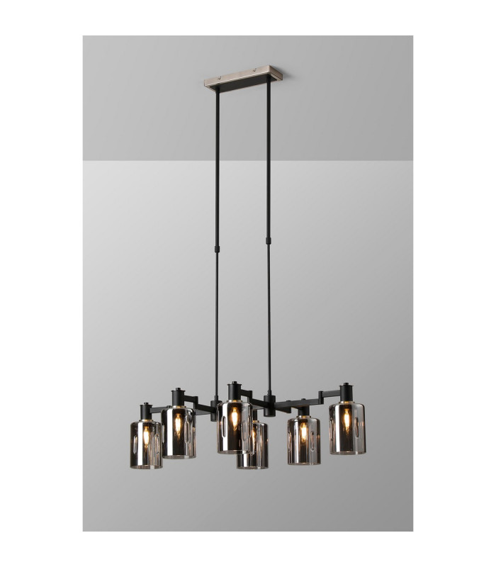 Worcester Swing Arm Telescopic Linear Pendant 6 Light E14 Satin Nickel/Satin Black/Smoke Uniform Dimple Cylinder Glass-3