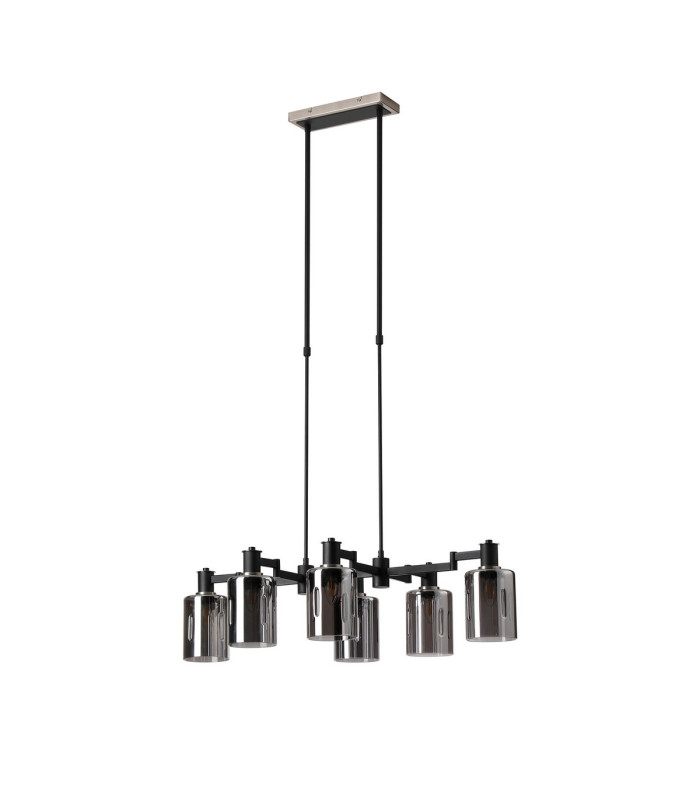 Worcester Swing Arm Telescopic Linear Pendant 6 Light E14 Satin Nickel/Satin Black/Smoke Uniform Dimple Cylinder Glass-4