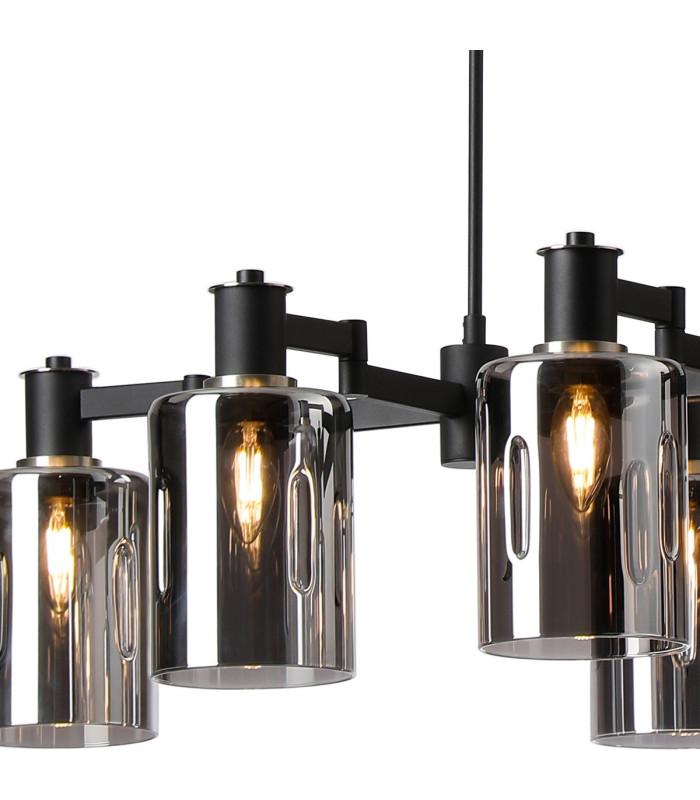 Worcester Swing Arm Telescopic Linear Pendant 6 Light E14 Satin Nickel/Satin Black/Smoke Uniform Dimple Cylinder Glass-6