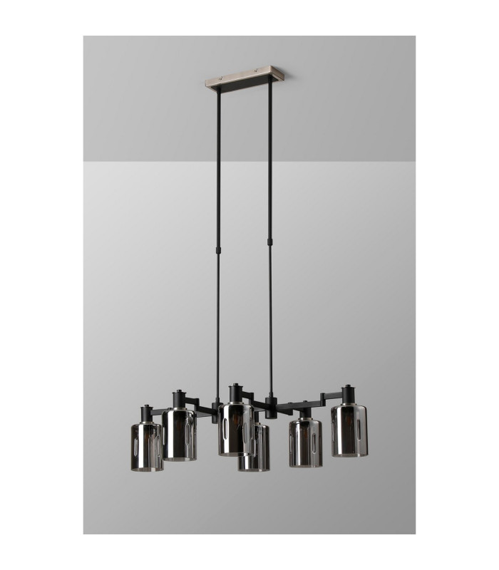 Worcester Swing Arm Telescopic Linear Pendant 6 Light E14 Satin Nickel/Satin Black/Smoke Uniform Dimple Cylinder Glass-9