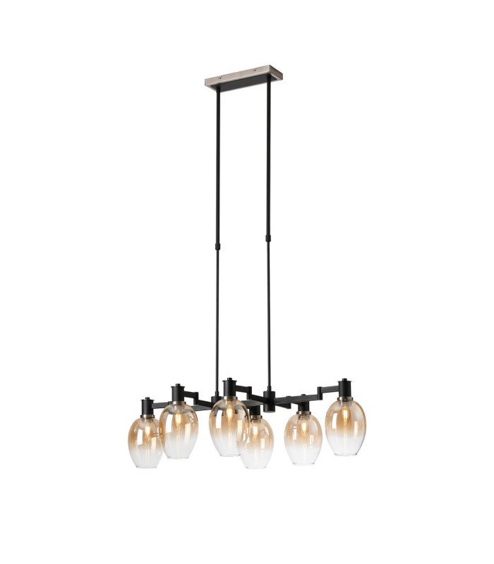 Worcester Swing Arm Telescopic Linear Pendant 6 Light E14 Satin Nickel/Satin Black/Amber Fade Wine Glass Glass-1