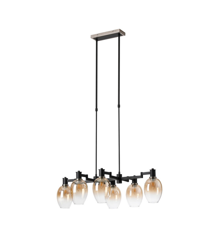 Worcester Swing Arm Telescopic Linear Pendant 6 Light E14 Satin Nickel/Satin Black/Amber Fade Wine Glass Glass-4
