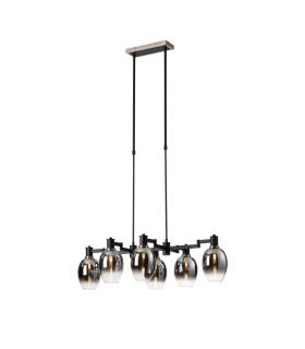 Worcester Swing Arm Telescopic Linear Pendant 6 Light E14 Satin Nickel/Satin Black/Smoke Fade Wine Glass Glass-1