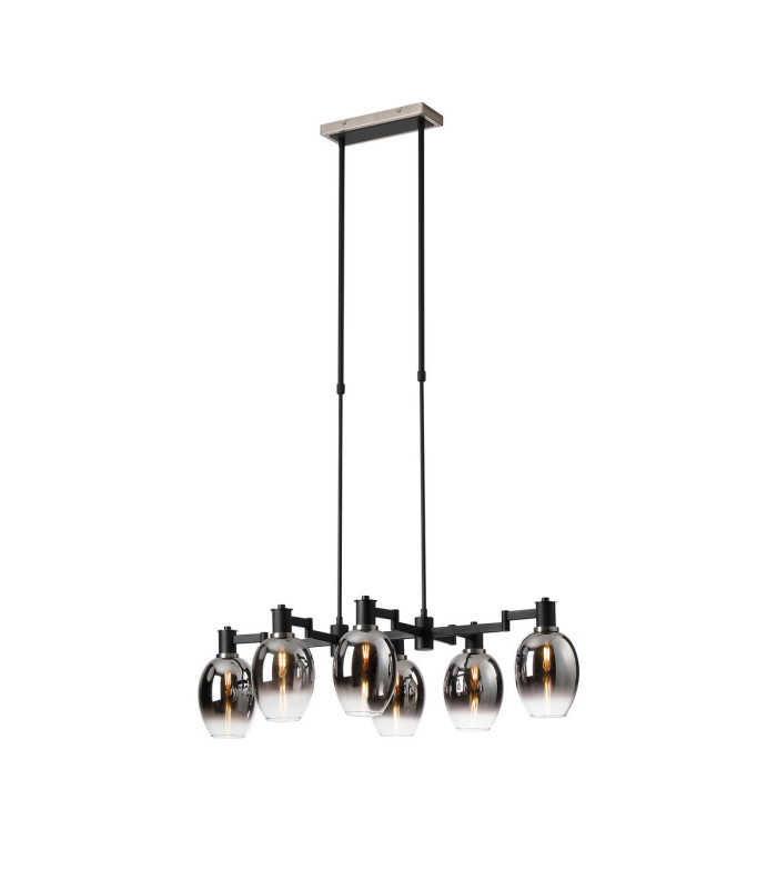 Worcester Swing Arm Telescopic Linear Pendant 6 Light E14 Satin Nickel/Satin Black/Smoke Fade Wine Glass Glass-1