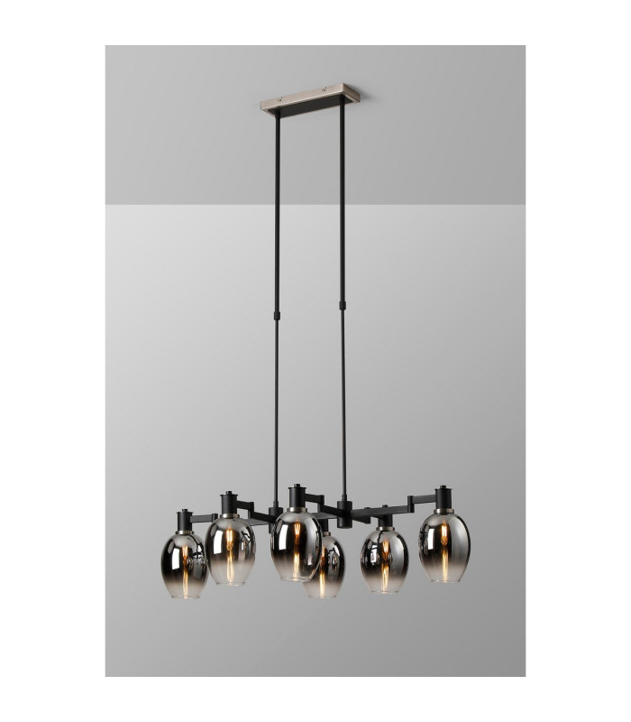 Worcester Swing Arm Telescopic Linear Pendant 6 Light E14 Satin Nickel/Satin Black/Smoke Fade Wine Glass Glass-3