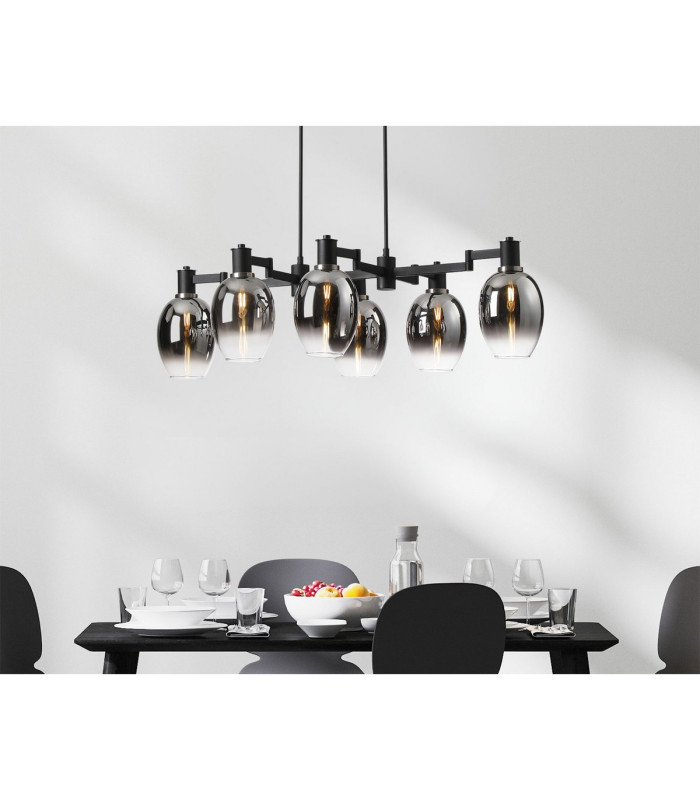 Worcester Swing Arm Telescopic Linear Pendant 6 Light E14 Satin Nickel/Satin Black/Smoke Fade Wine Glass Glass-4