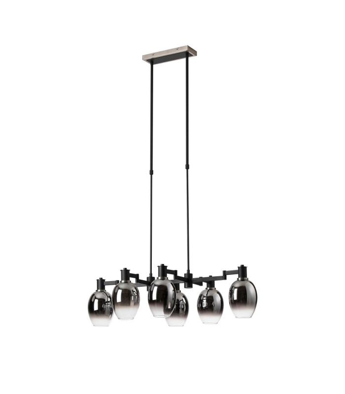 Worcester Swing Arm Telescopic Linear Pendant 6 Light E14 Satin Nickel/Satin Black/Smoke Fade Wine Glass Glass-5