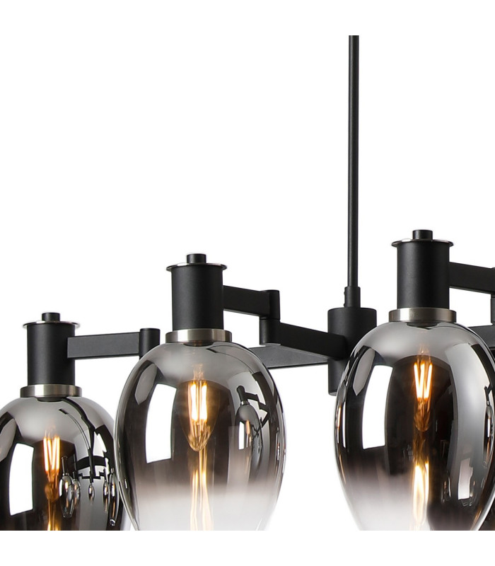 Worcester Swing Arm Telescopic Linear Pendant 6 Light E14 Satin Nickel/Satin Black/Smoke Fade Wine Glass Glass-7