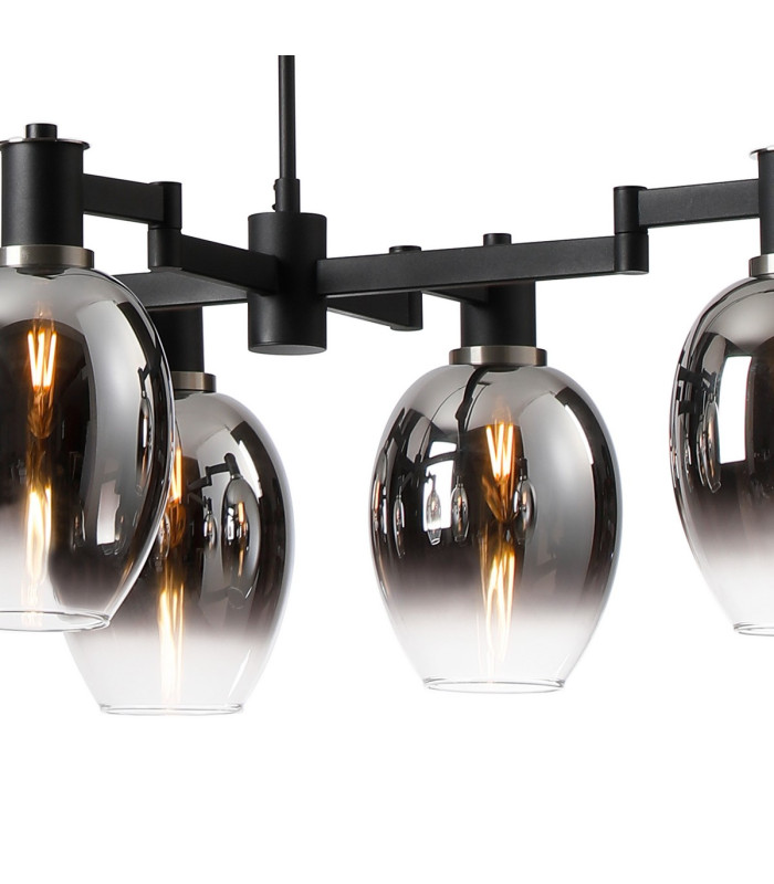 Worcester Swing Arm Telescopic Linear Pendant 6 Light E14 Satin Nickel/Satin Black/Smoke Fade Wine Glass Glass-8