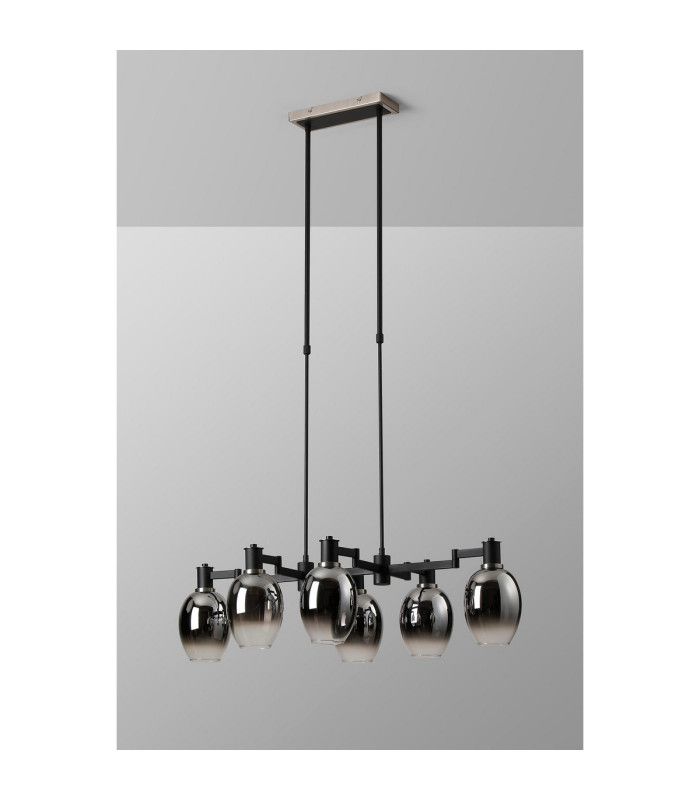 Worcester Swing Arm Telescopic Linear Pendant 6 Light E14 Satin Nickel/Satin Black/Smoke Fade Wine Glass Glass-10