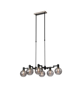 Worcester Swing Arm Telescopic Linear Pendant 6 Light E14 Satin Nickel/Satin Black/Smoke Plated Round Segment Glass-1