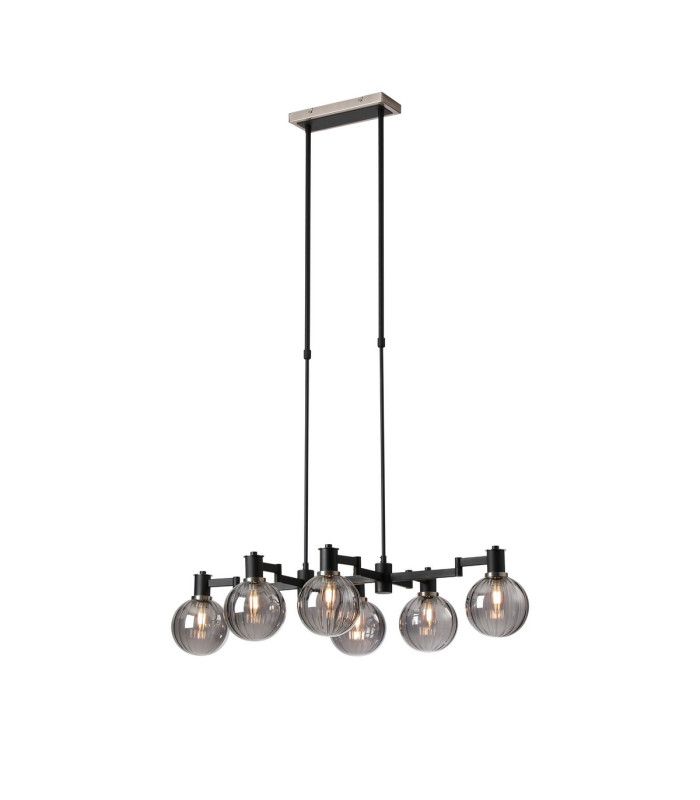 Worcester Swing Arm Telescopic Linear Pendant 6 Light E14 Satin Nickel/Satin Black/Smoke Plated Round Segment Glass-1