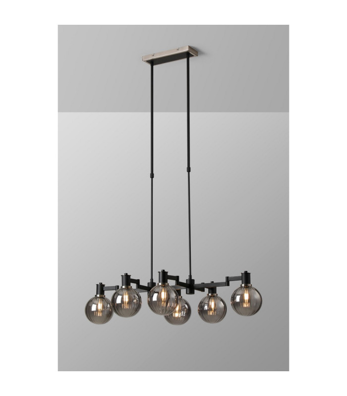Worcester Swing Arm Telescopic Linear Pendant 6 Light E14 Satin Nickel/Satin Black/Smoke Plated Round Segment Glass-3