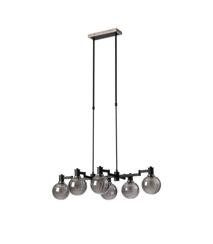 Worcester Swing Arm Telescopic Linear Pendant 6 Light E14 Satin Nickel/Satin Black/Smoke Plated Round Segment Glass-4