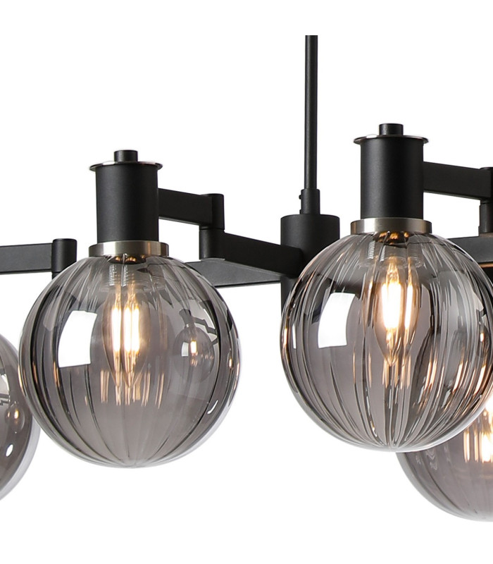 Worcester Swing Arm Telescopic Linear Pendant 6 Light E14 Satin Nickel/Satin Black/Smoke Plated Round Segment Glass-6
