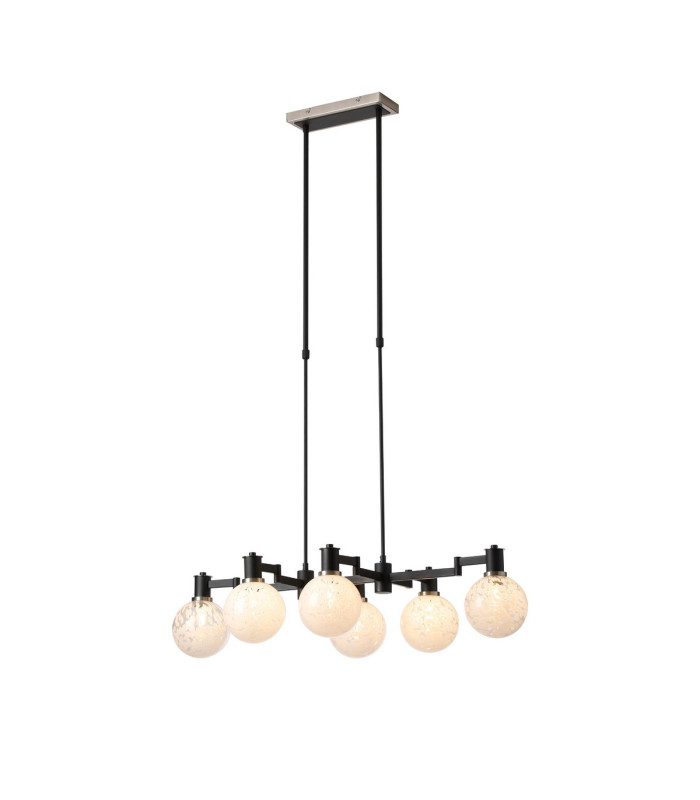 Worcester Swing Arm Telescopic Linear Pendant 6 Light E14 Satin Nickel/Satin Black/White Round Speckled Glass-1