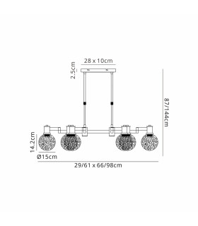 Worcester Swing Arm Telescopic Linear Pendant 6 Light E14 Satin Nickel/Satin Black/White Round Speckled Glass-2