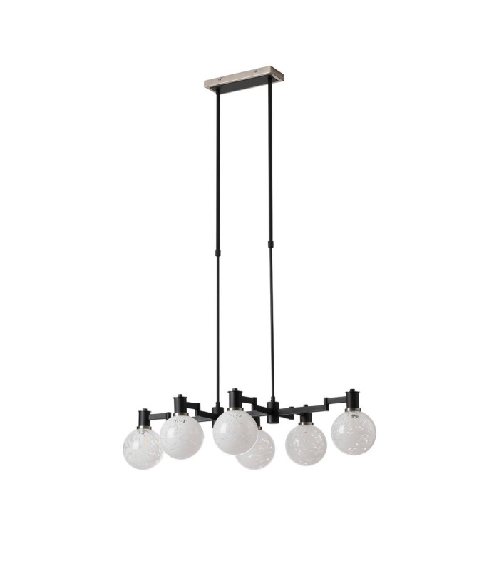 Worcester Swing Arm Telescopic Linear Pendant 6 Light E14 Satin Nickel/Satin Black/White Round Speckled Glass-4