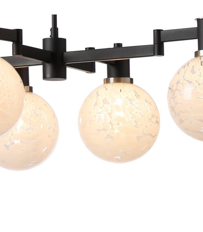 Worcester Swing Arm Telescopic Linear Pendant 6 Light E14 Satin Nickel/Satin Black/White Round Speckled Glass-7