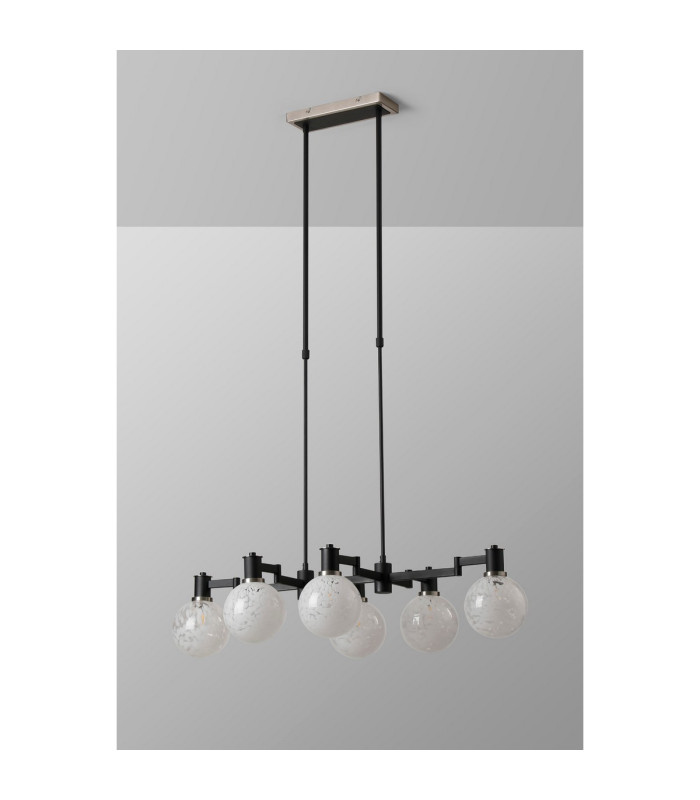 Worcester Swing Arm Telescopic Linear Pendant 6 Light E14 Satin Nickel/Satin Black/White Round Speckled Glass-9