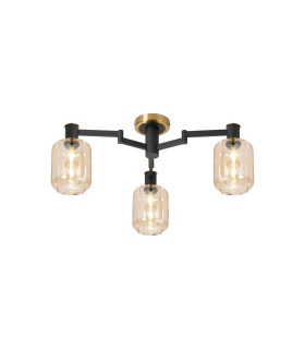 Worcester 60cm Swing Arm Flush Ceiling 3 Light E14 Brass/Satin Black/Amber Striped Cylinder Glass-1