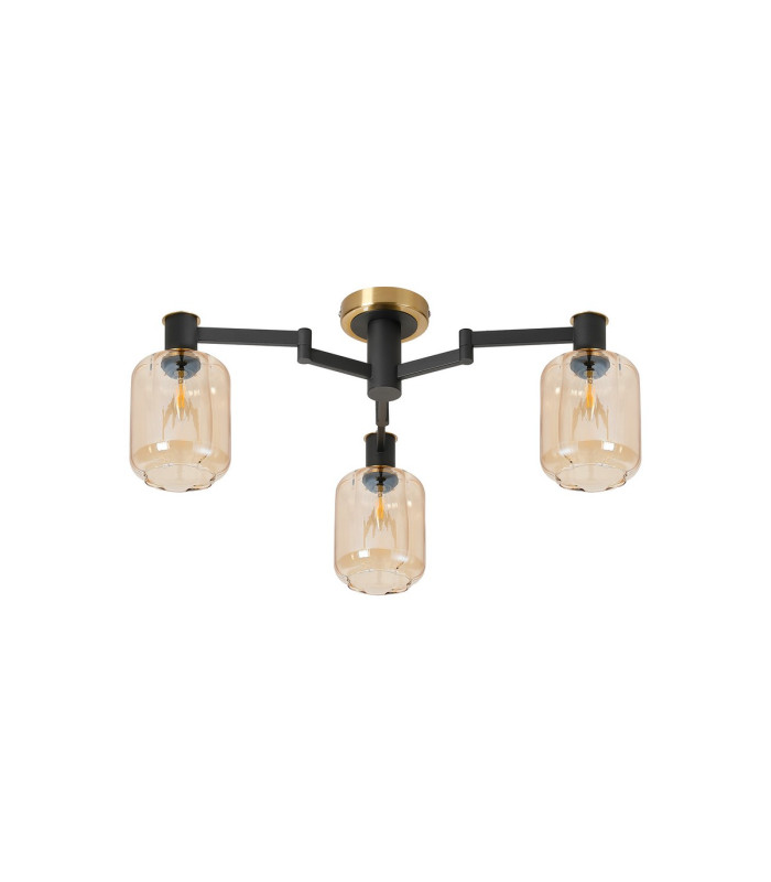 Worcester 60cm Swing Arm Flush Ceiling 3 Light E14 Brass/Satin Black/Amber Striped Cylinder Glass-5