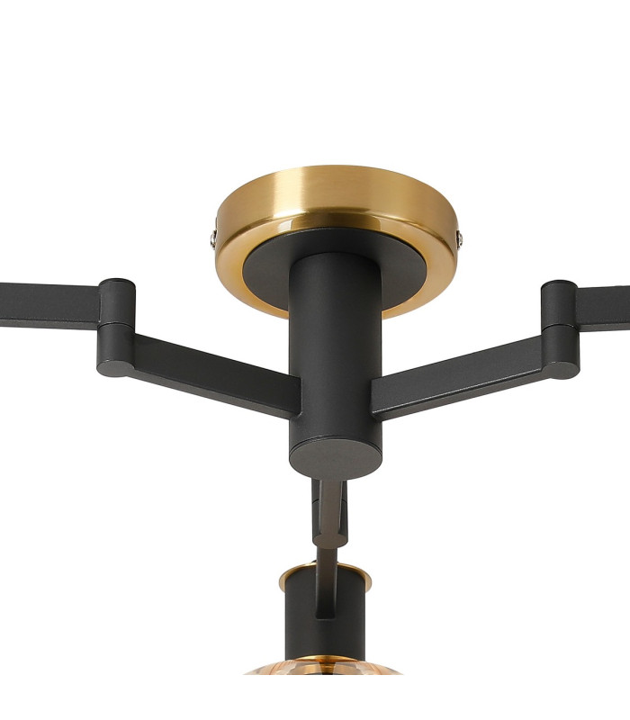 Worcester 60cm Swing Arm Flush Ceiling 3 Light E14 Brass/Satin Black/Amber Striped Cylinder Glass-6