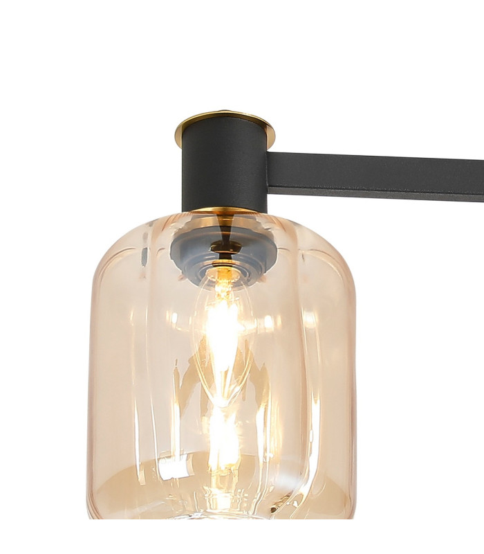 Worcester 60cm Swing Arm Flush Ceiling 3 Light E14 Brass/Satin Black/Amber Striped Cylinder Glass-8