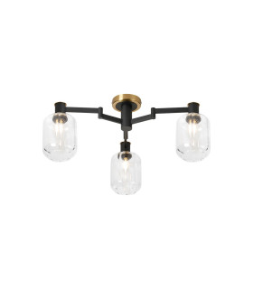 Worcester 60cm Swing Arm Flush Ceiling 3 Light E14 Brass/Satin Black/Clear Striped Cylinder Glass-1