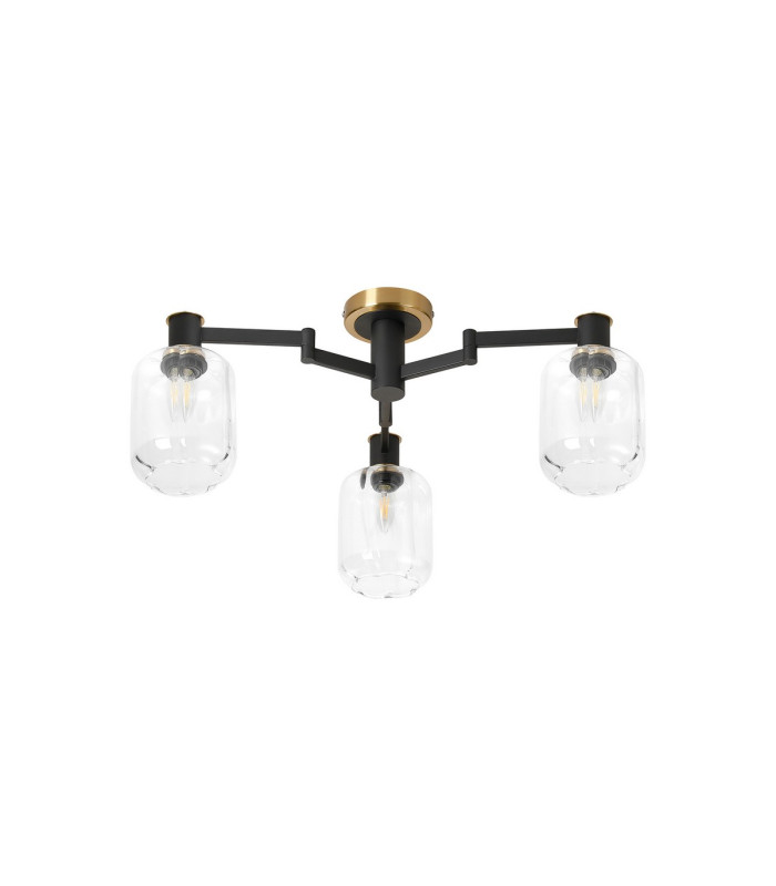 Worcester 60cm Swing Arm Flush Ceiling 3 Light E14 Brass/Satin Black/Clear Striped Cylinder Glass-6