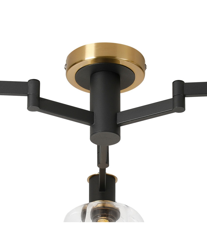 Worcester 60cm Swing Arm Flush Ceiling 3 Light E14 Brass/Satin Black/Clear Striped Cylinder Glass-7