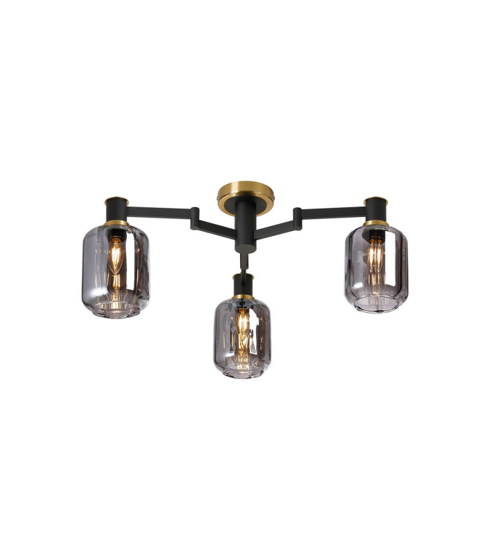 Worcester 60cm Swing Arm Flush Ceiling 3 Light E14 Brass/Satin Black/Smoke Striped Cylinder Glass-1