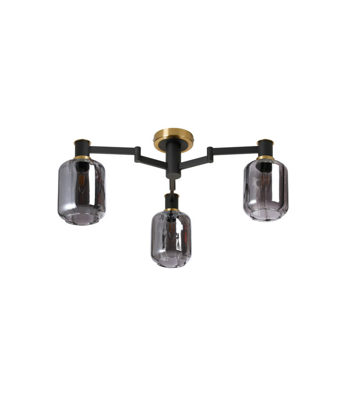 Worcester 60cm Swing Arm Flush Ceiling 3 Light E14 Brass/Satin Black/Smoke Striped Cylinder Glass-5