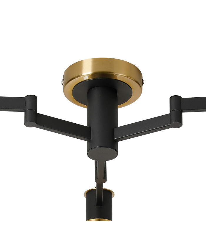 Worcester 60cm Swing Arm Flush Ceiling 3 Light E14 Brass/Satin Black/Smoke Striped Cylinder Glass-6