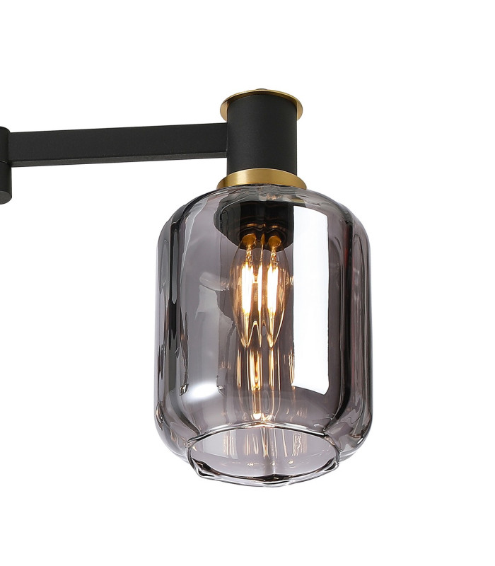 Worcester 60cm Swing Arm Flush Ceiling 3 Light E14 Brass/Satin Black/Smoke Striped Cylinder Glass-7