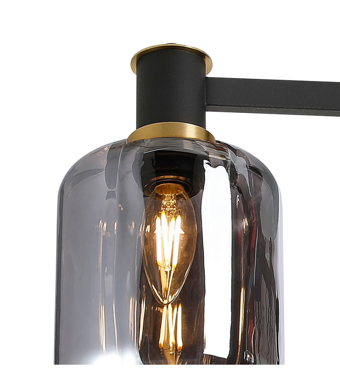 Worcester 60cm Swing Arm Flush Ceiling 3 Light E14 Brass/Satin Black/Smoke Striped Cylinder Glass-8