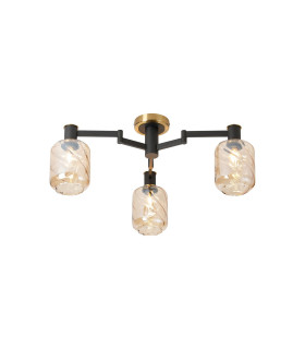 Worcester 60cm Swing Arm Flush Ceiling 3 Light E14 Brass/Satin Black/Amber Twisted Cylinder Glass-1