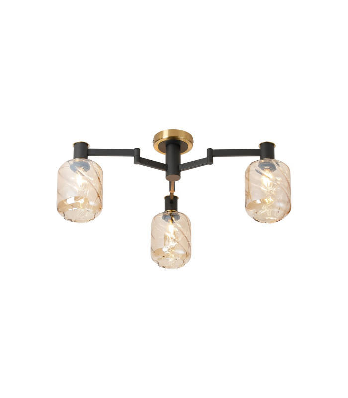 Worcester 60cm Swing Arm Flush Ceiling 3 Light E14 Brass/Satin Black/Amber Twisted Cylinder Glass-1