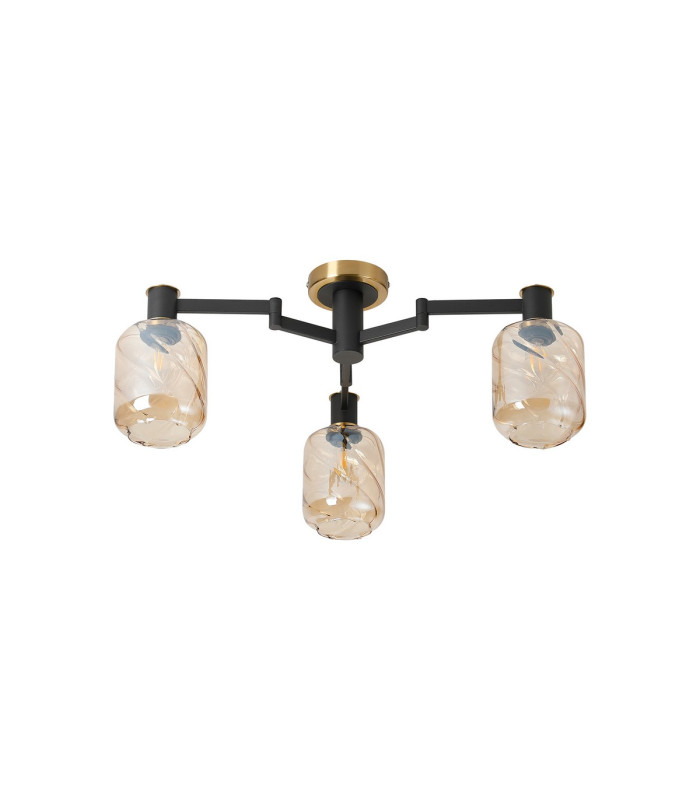 Worcester 60cm Swing Arm Flush Ceiling 3 Light E14 Brass/Satin Black/Amber Twisted Cylinder Glass-5