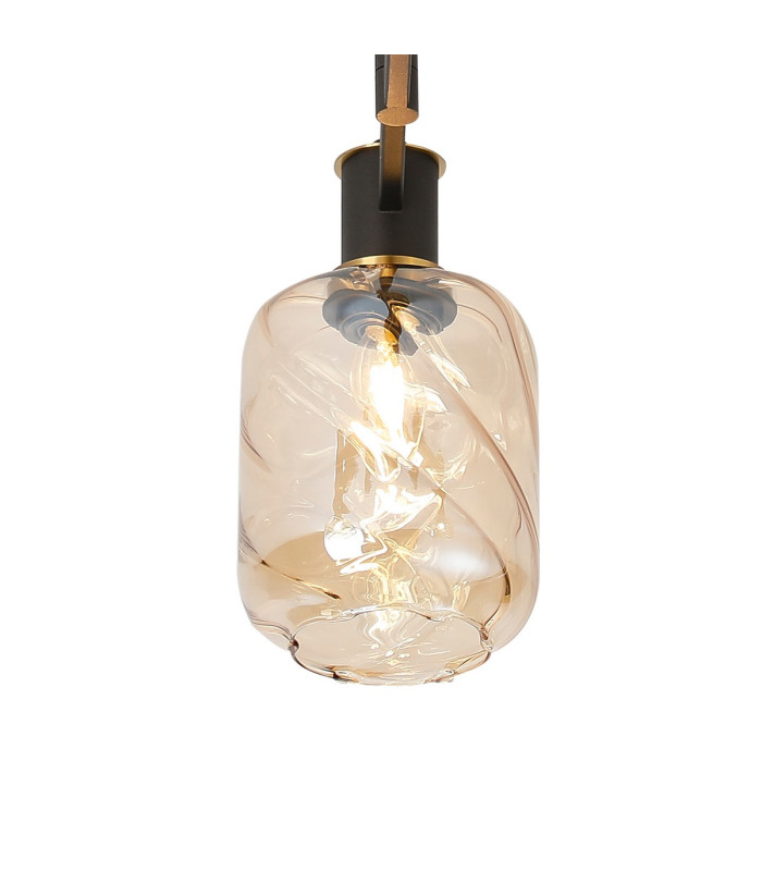 Worcester 60cm Swing Arm Flush Ceiling 3 Light E14 Brass/Satin Black/Amber Twisted Cylinder Glass-6