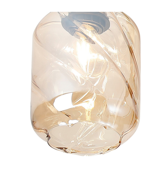 Worcester 60cm Swing Arm Flush Ceiling 3 Light E14 Brass/Satin Black/Amber Twisted Cylinder Glass-7